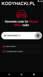 Nissan radio code unlock Kody